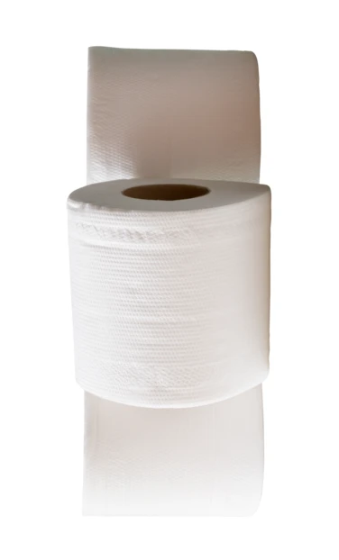 Single white toilet paper roll isolated on white background