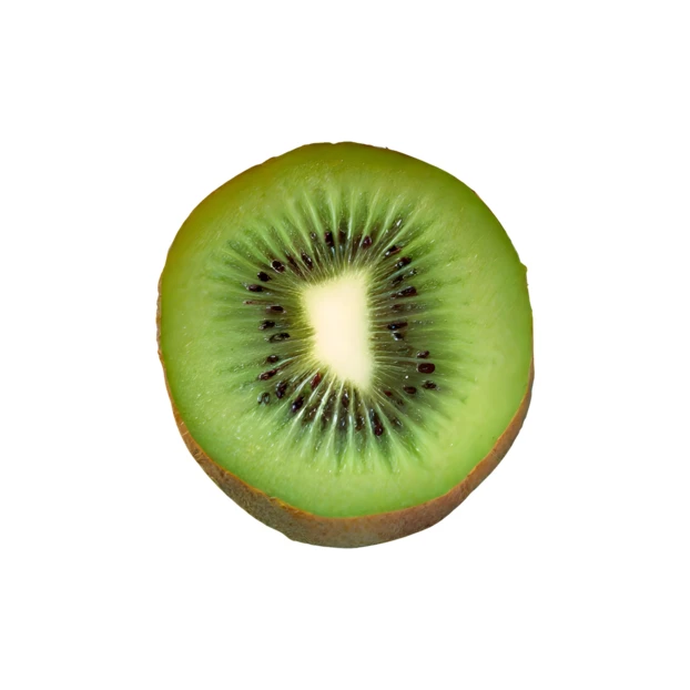 Single slice of green kiwi fruit isolated on white