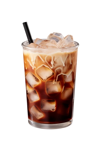 Refreshing iced coffee with milk isolated on white background