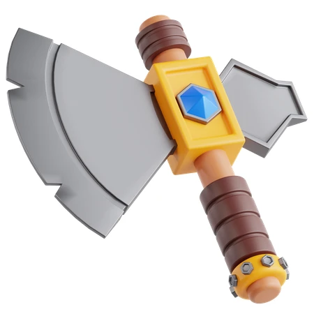 3D stylized fantasy battle axe with blue gem
