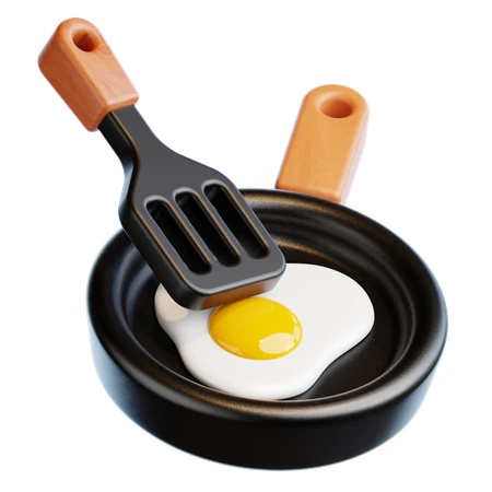 3D icon of fried egg in pan with spatula