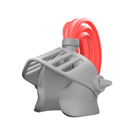 3D render of a toy knight helmet with red plume