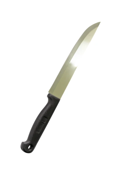 Kitchen knife with black handle isolated on white background