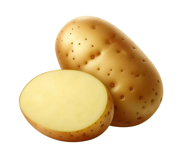 Whole and sliced raw potato isolated on white background