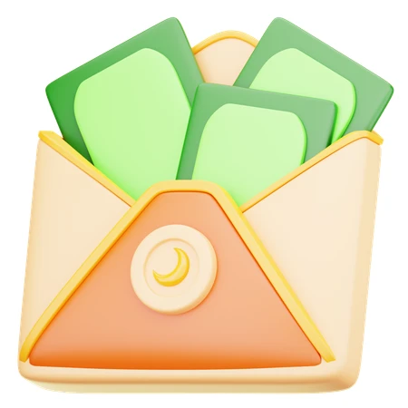 3D illustration of an Eid envelope with money and moon