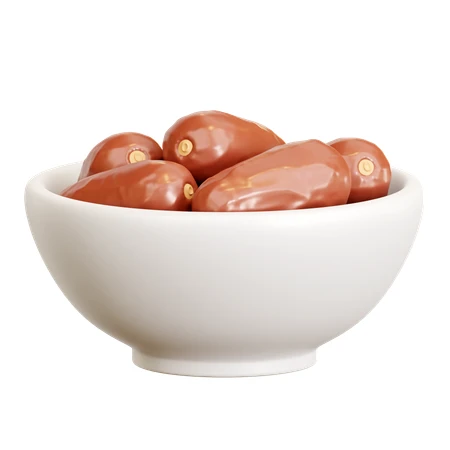 White bowl of dried dates isolated on white background