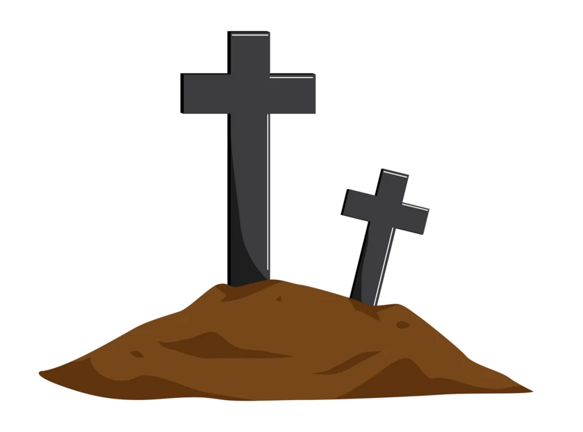 Illustration of a grave with two crosses in dirt mound