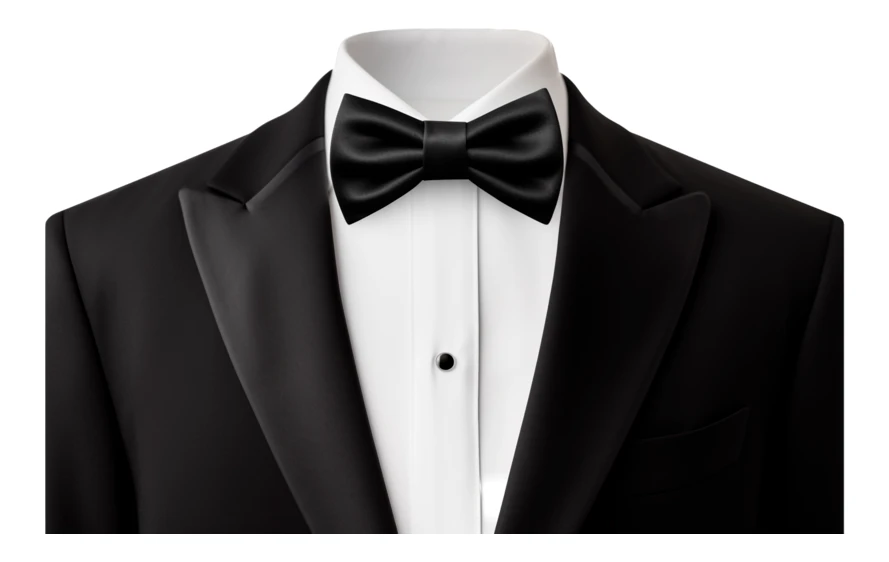 Classic black tuxedo with white shirt and black bow tie