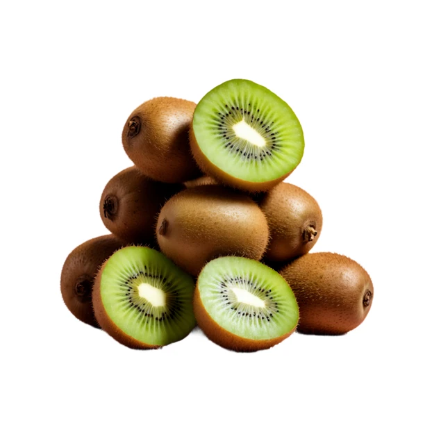 Fresh whole and sliced kiwi fruit isolated on white background