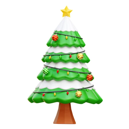 3D stylized Christmas tree with snow and ornaments
