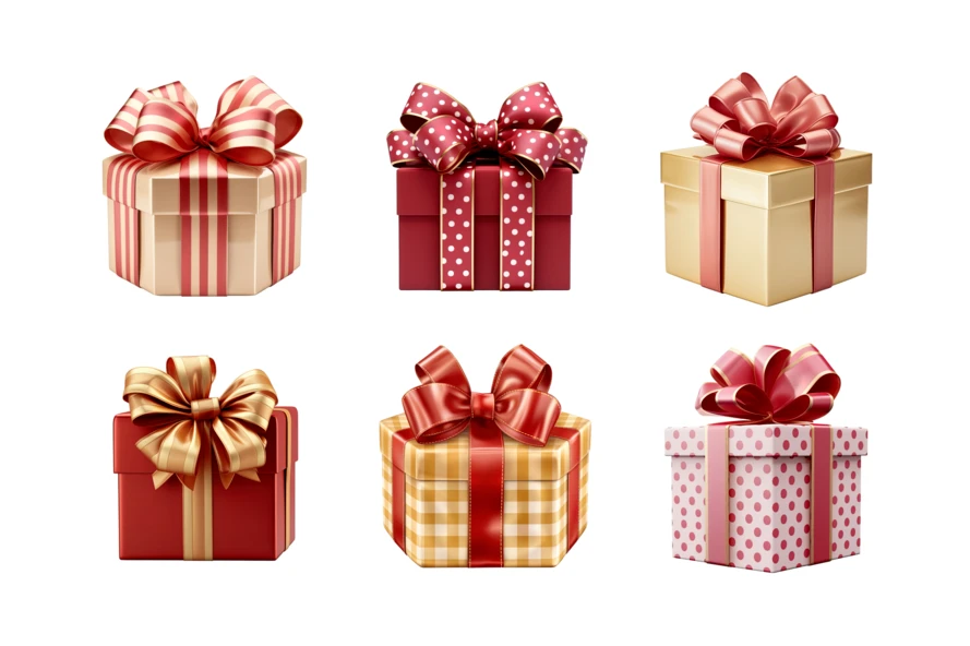 Collection of decorative gift boxes with ribbons and bows