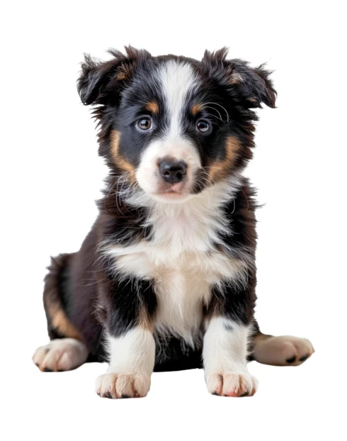 Australian Shepherd puppy sitting on white background