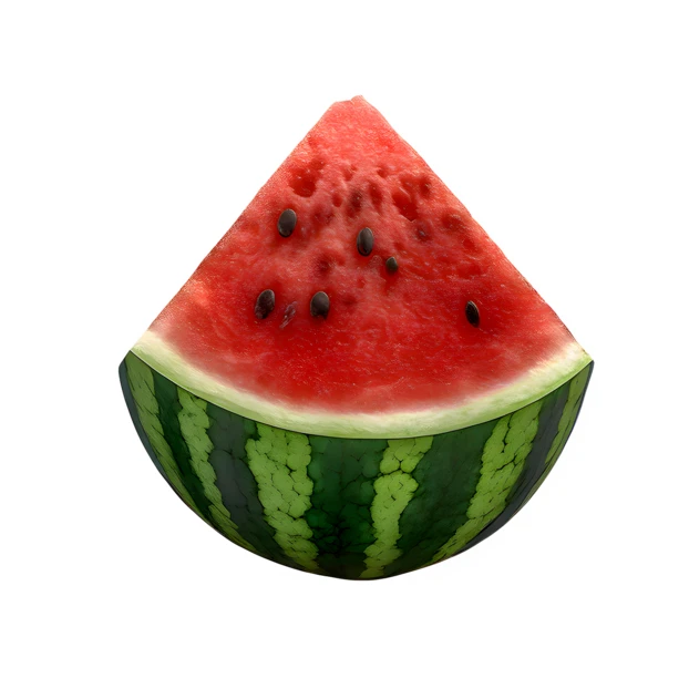 Fresh triangular slice of red watermelon isolated on white