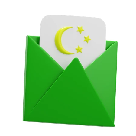 3D icon of green envelope containing Ramadan greeting card