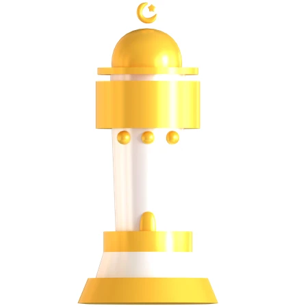 3D golden and white minaret icon for Ramadan celebrations
