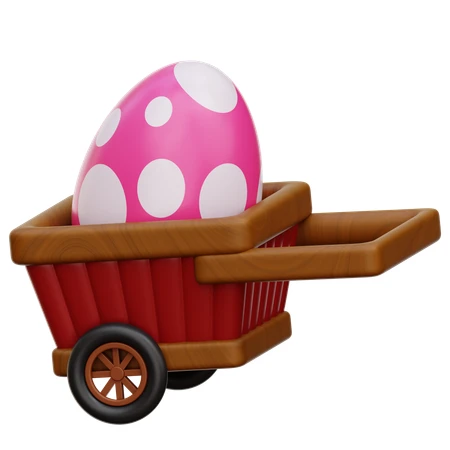 Pink polka dot Easter egg in a wooden cart