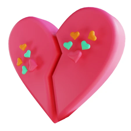 3D broken pink heart with smaller colorful hearts isolated