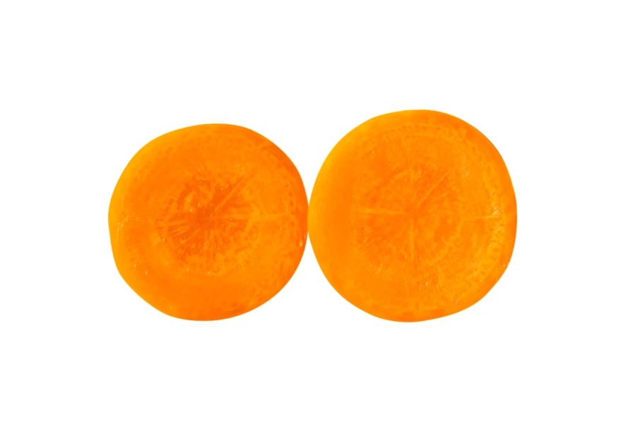 Two fresh carrot slices isolated on white background
