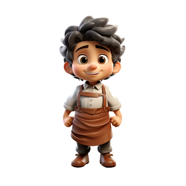 3D animated character of a young boy in craftsman apron