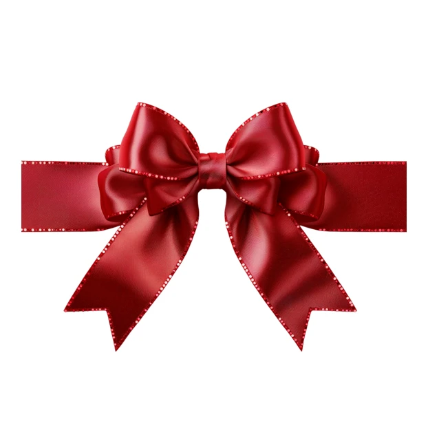 Elegant red satin bow with glitter isolated on white