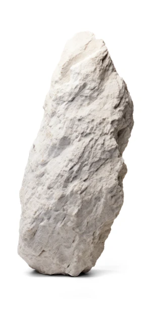 Large vertical craggy rock isolated on white background