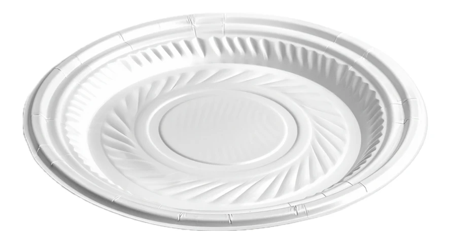 Empty white disposable plastic plate isolated on white background