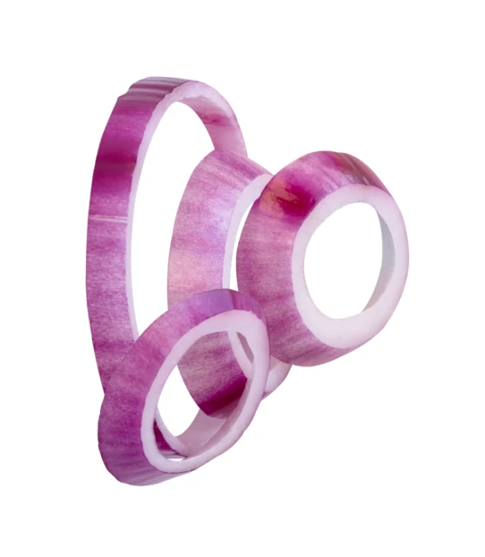 Fresh red onion rings isolated on white background