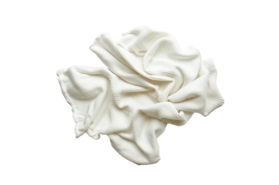 Crumpled white knitted fabric isolated on white background