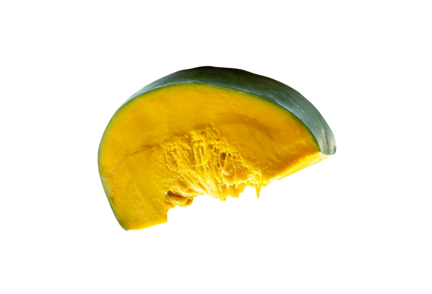 Fresh slice of Kabocha pumpkin isolated on white background