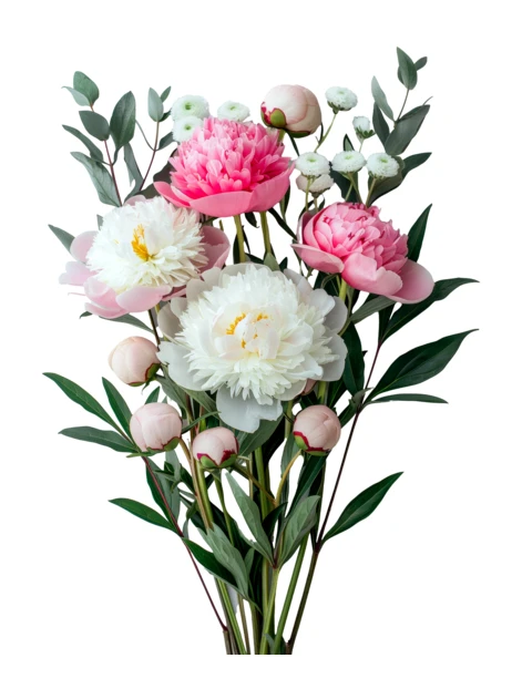 Bouquet of pink and white peonies isolated on white