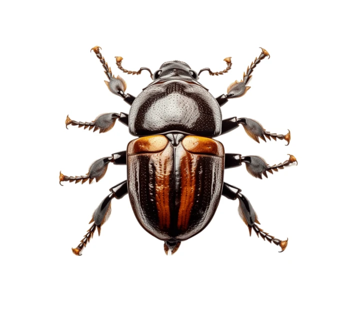 Top view of a beetle isolated on white background