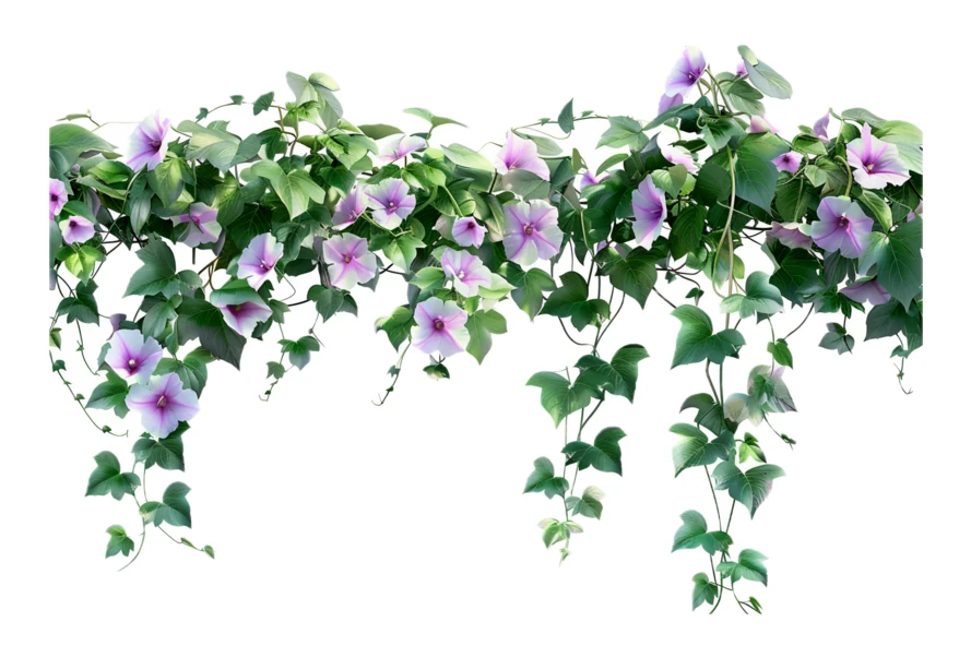 Trailing purple morning glory vine isolated on white background