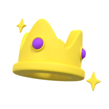 3D minimalist yellow crown with purple gems and sparkles