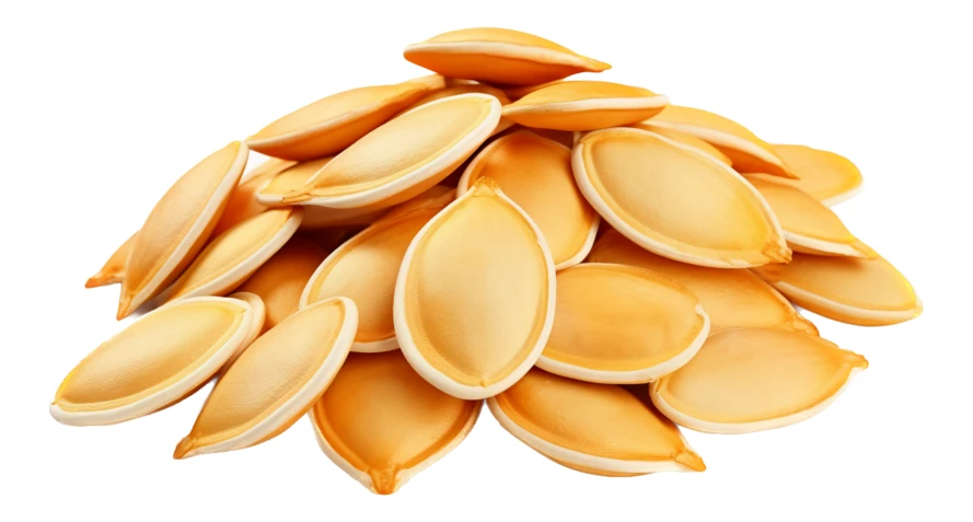 Pile of raw pumpkin seeds isolated on white background