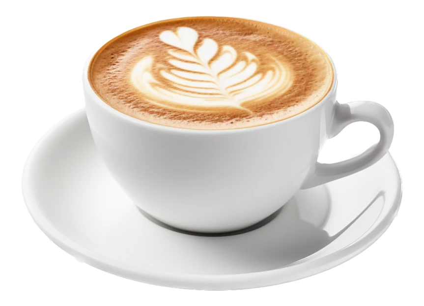 Hot cappuccino with leaf latte art in white cup