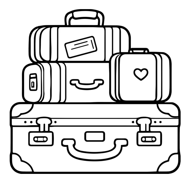 Stack of vintage suitcases line art coloring page