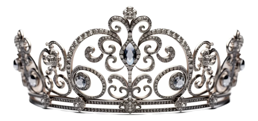 Elegant ornate silver diamond tiara isolated on white background