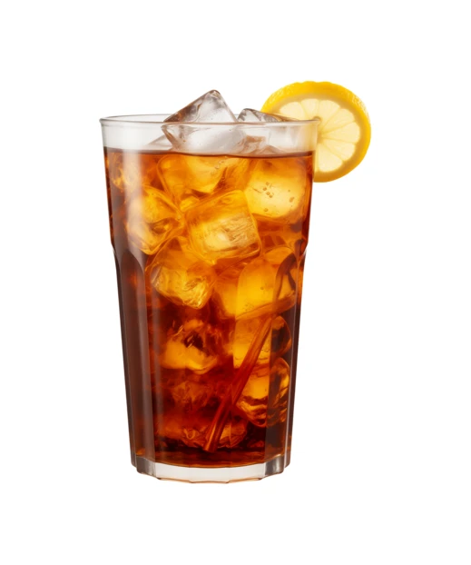 Refreshing iced tea with lemon isolated on white background