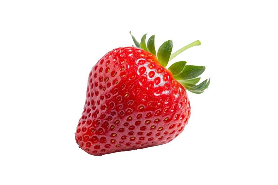 Fresh ripe strawberry with leaves isolated on white background