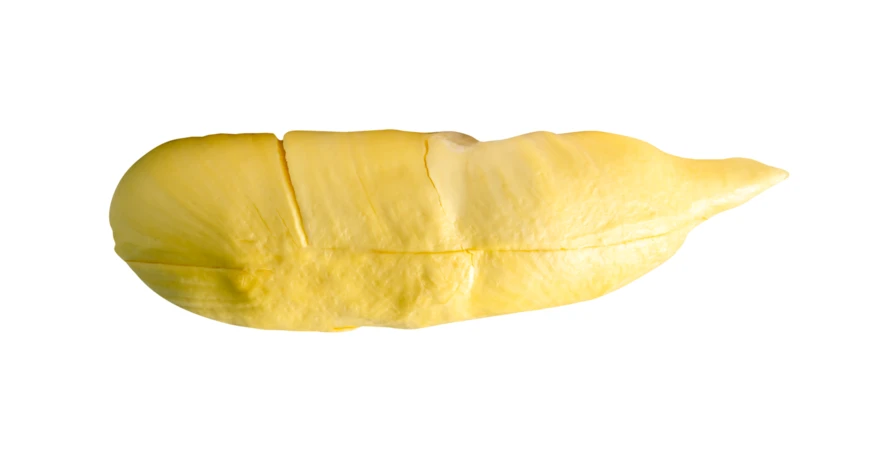 Fresh yellow durian pulp isolated on white background