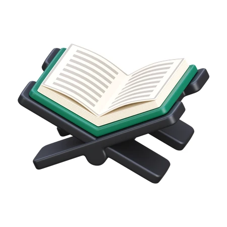 3D illustration of open Quran on a book stand