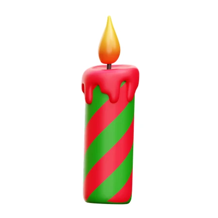 3D render of a striped red and green Christmas candle
