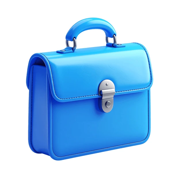 Vibrant blue 3D briefcase isolated on white background