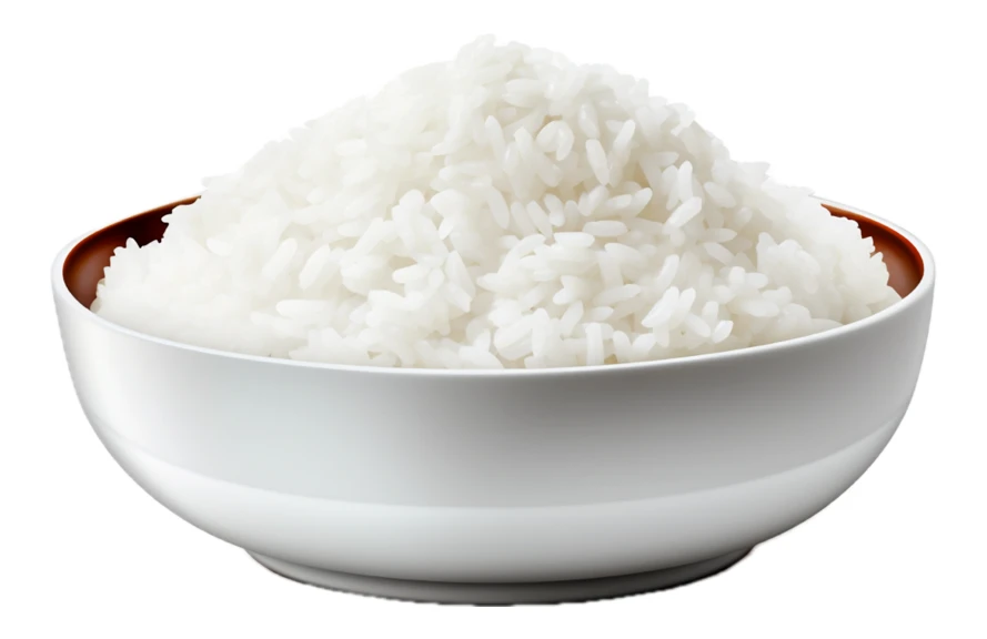 Bowl of steamed white rice isolated on white background