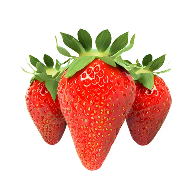 Three fresh red strawberries isolated on white background