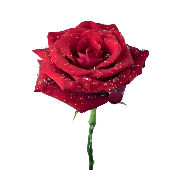 Single red rose with water droplets isolated on white