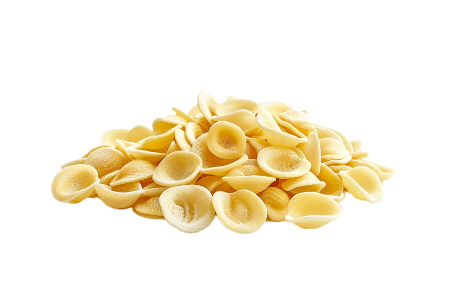 Pile of dry orecchiette pasta isolated on white background