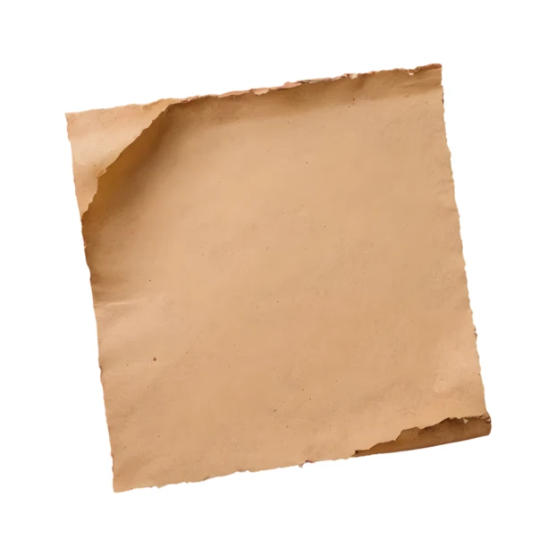 Old parchment paper with torn edges isolated on white