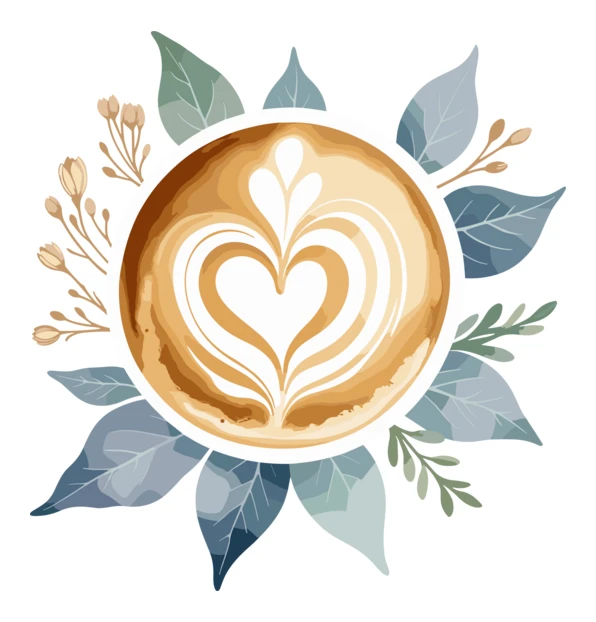 Watercolor illustration of coffee latte with heart latte art