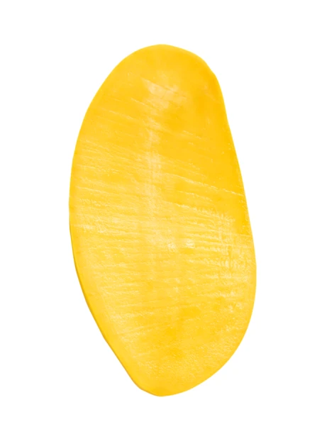 Single slice of ripe yellow mango isolated on white